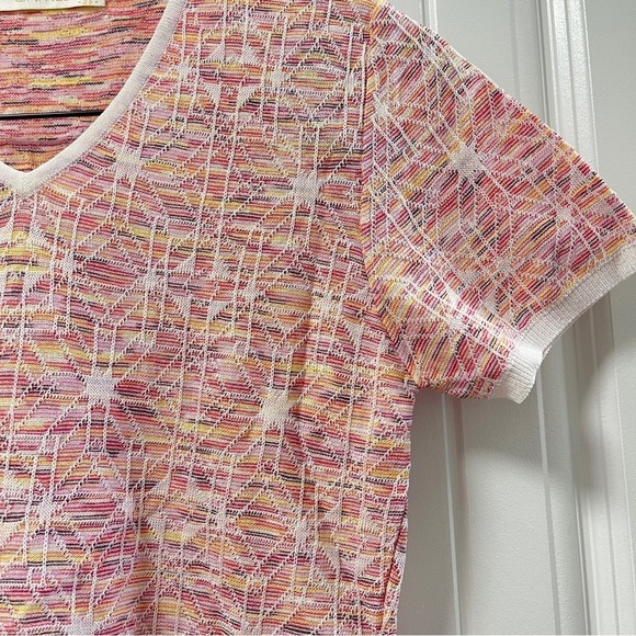 Vintage Camela Geometric Rainbow Knit V-Neck Tee Pink - Picture 10 of 13